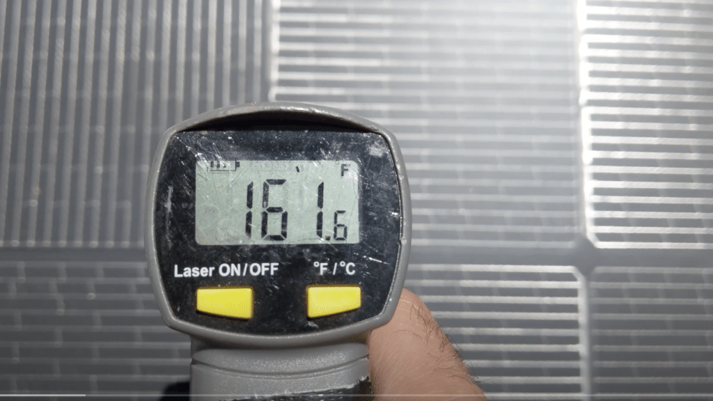 Laser thermometer reading 161.6 degrees fahrenheit