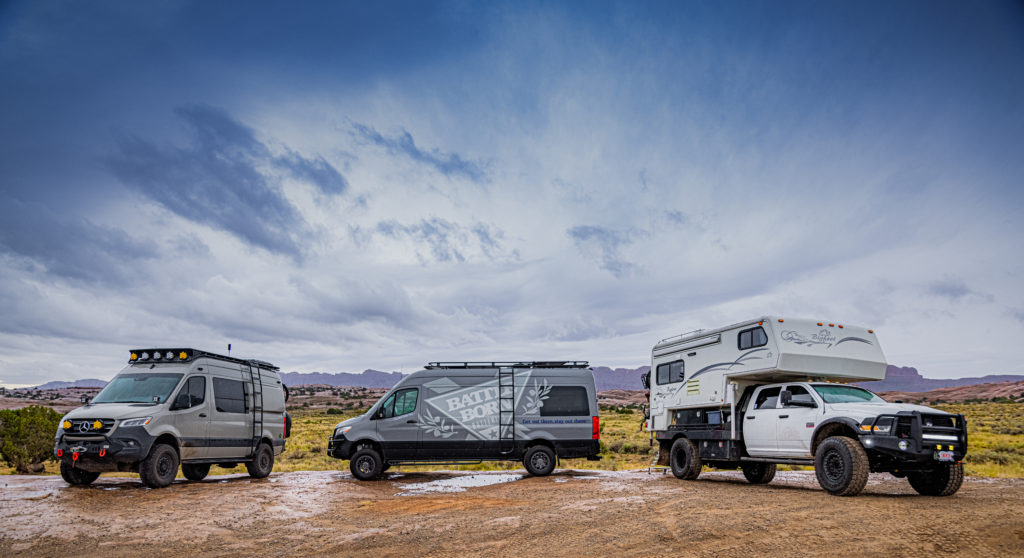 Three Battle Born Battery powered campers boondocking in Utah