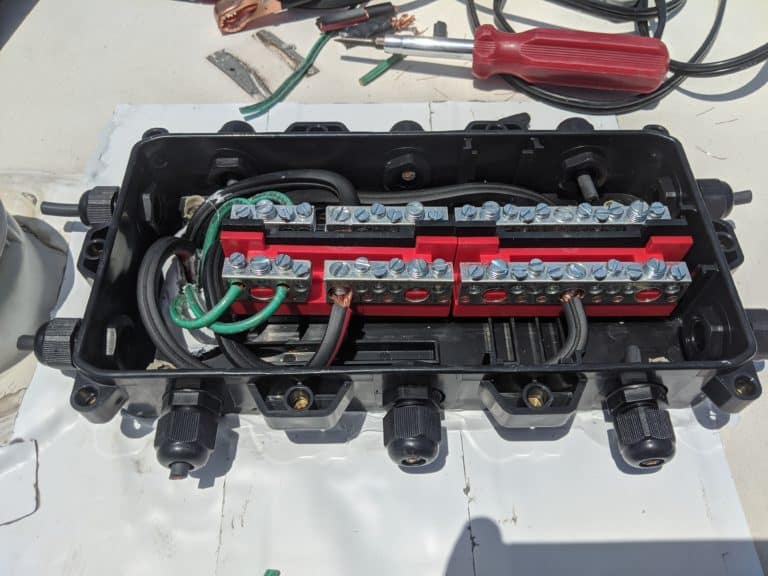 Rooftop solar combiner box on RV