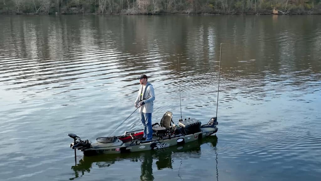 fishing from electric kayak boat