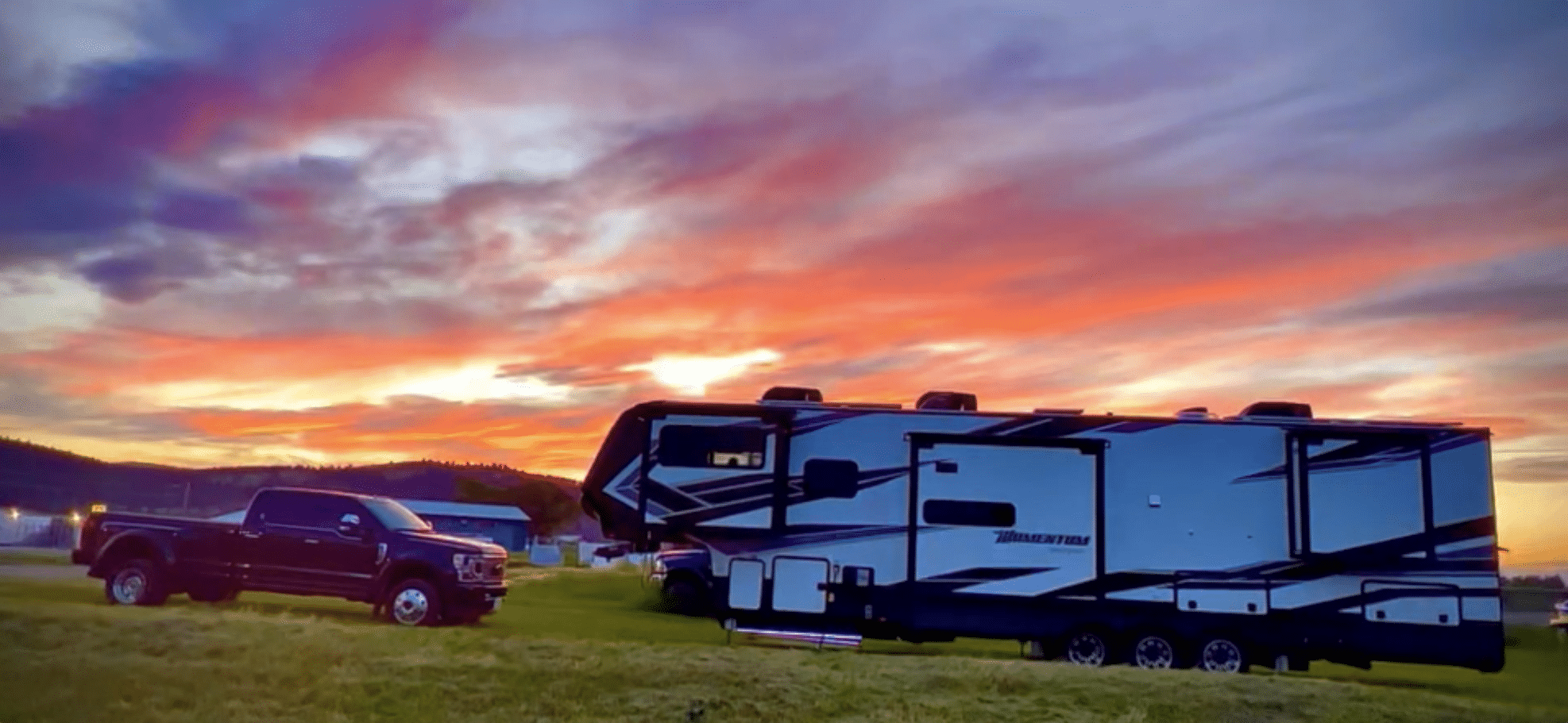 My Bucket List Day RV and Truck with a Sunset
