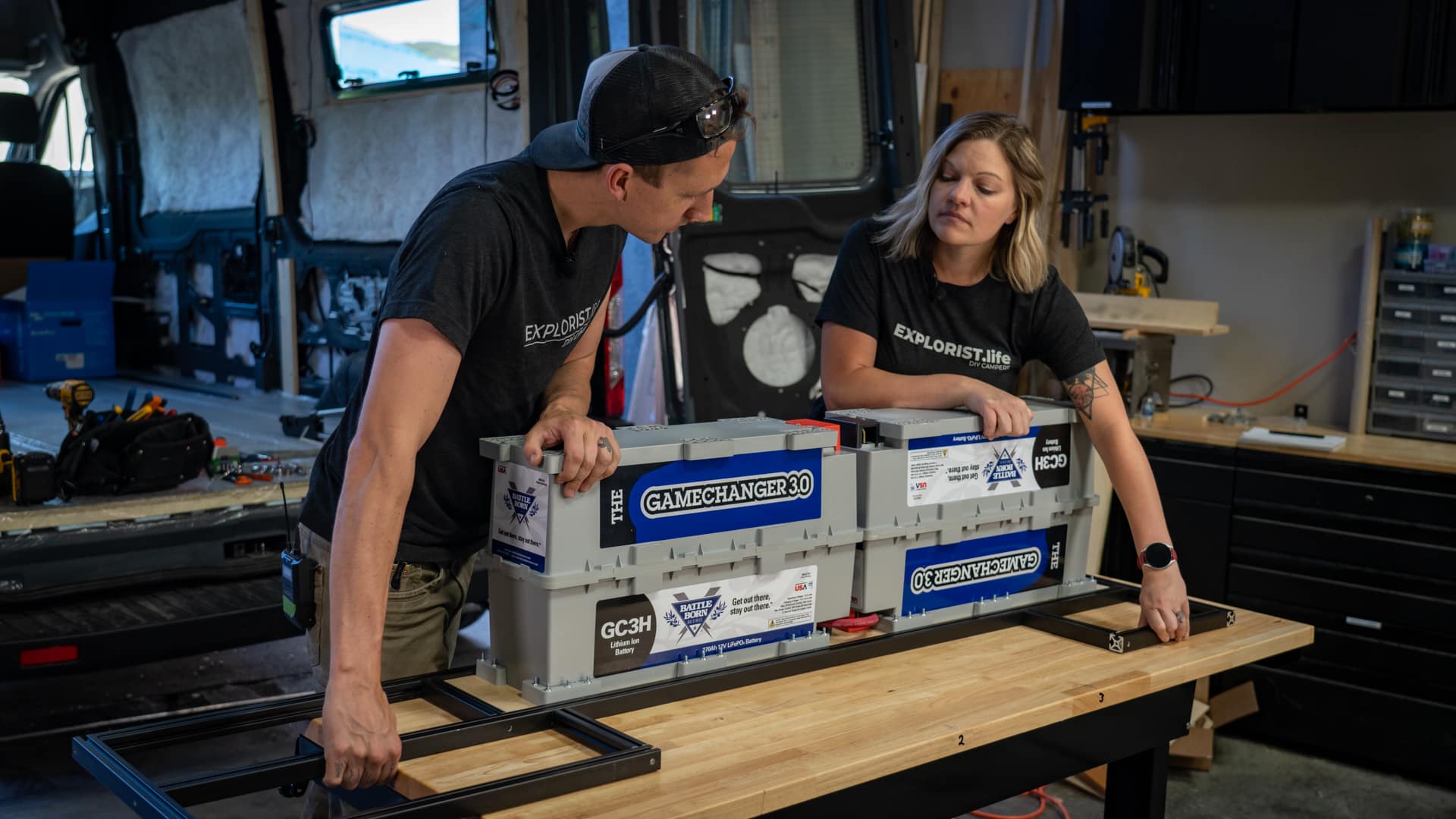 Nate and Steph Yarbrough building a case for their Battle Born Battery GC3