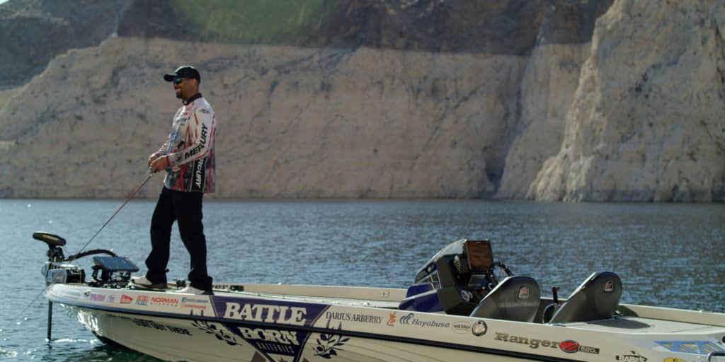 Darius Arberry fishing off the front of his bass boat