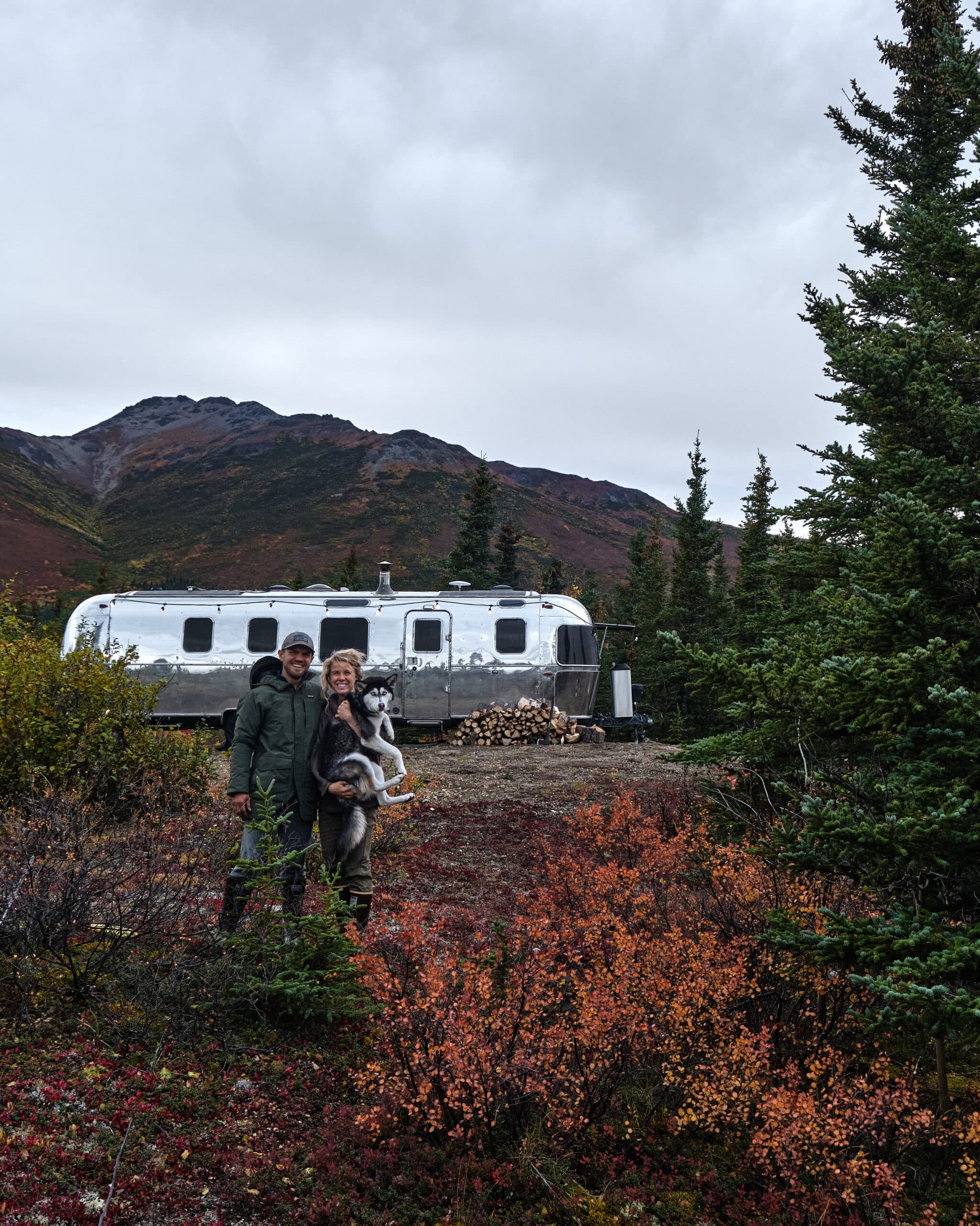 Every Mile Creative Family in Front of Their Airstream Camper in Alaska