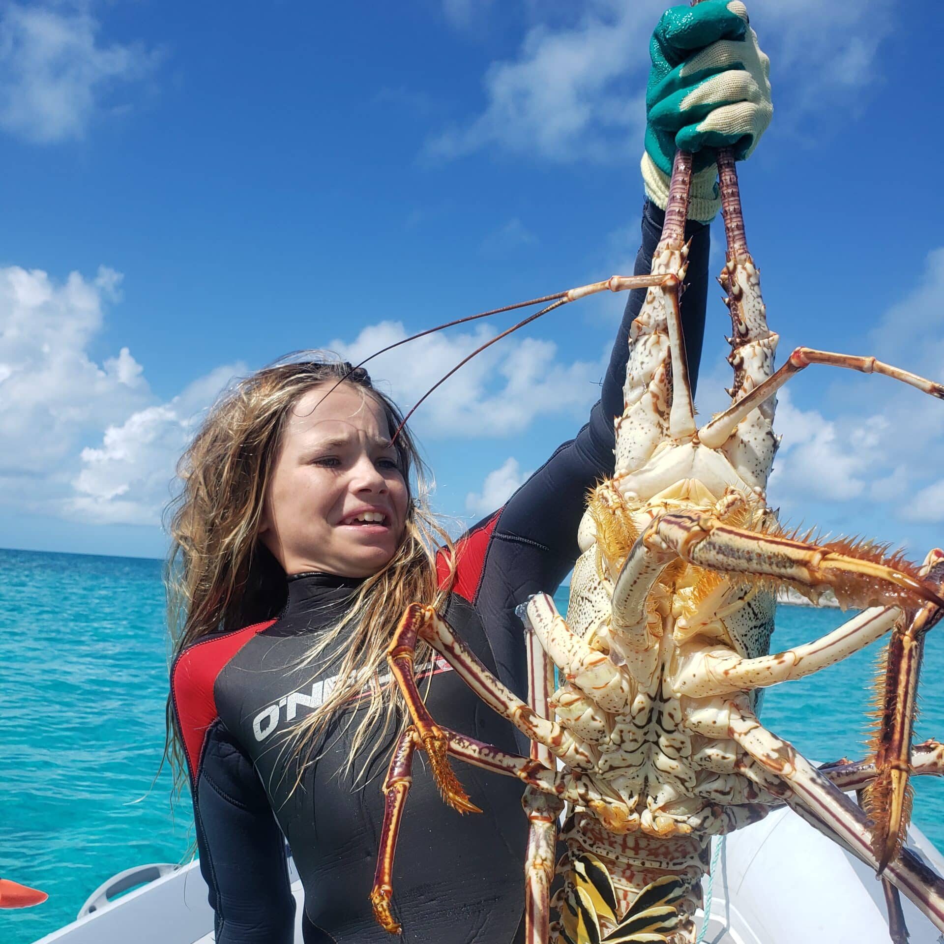 Pippa From Sailing Swift Holding a Massive Lobster