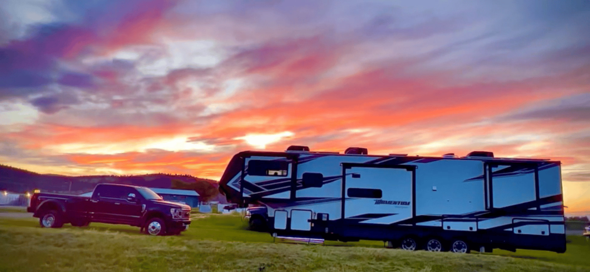 My Bucket List Day RV parked during a sunset