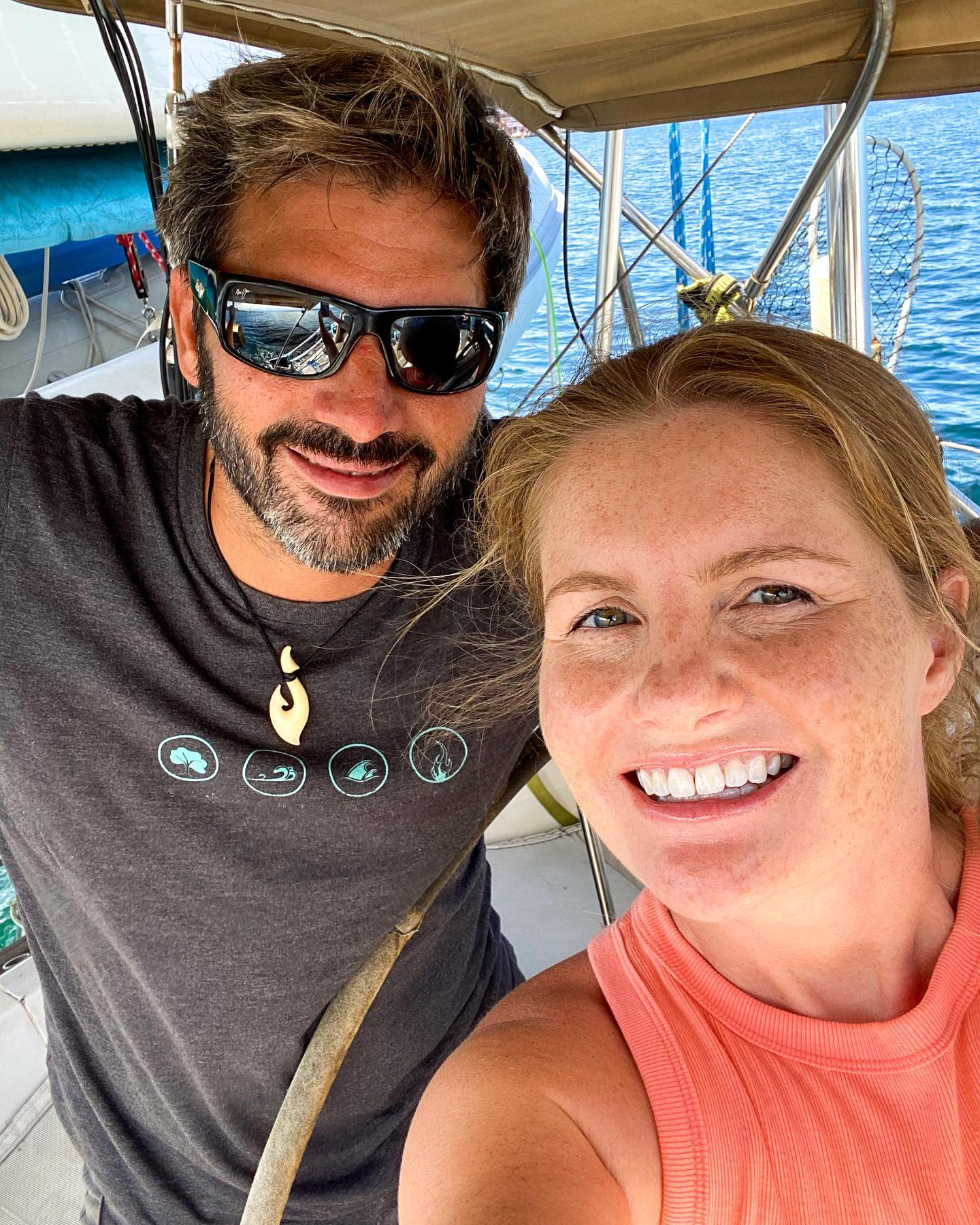 Bill and Grace Heaton selfie on their sailboat