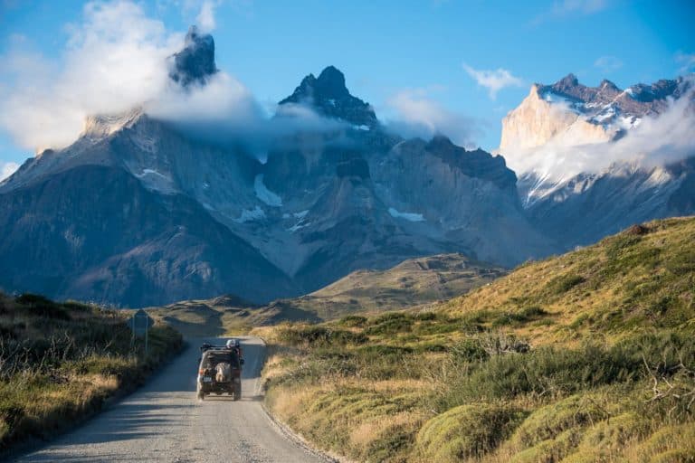 off roading with mountains in distance