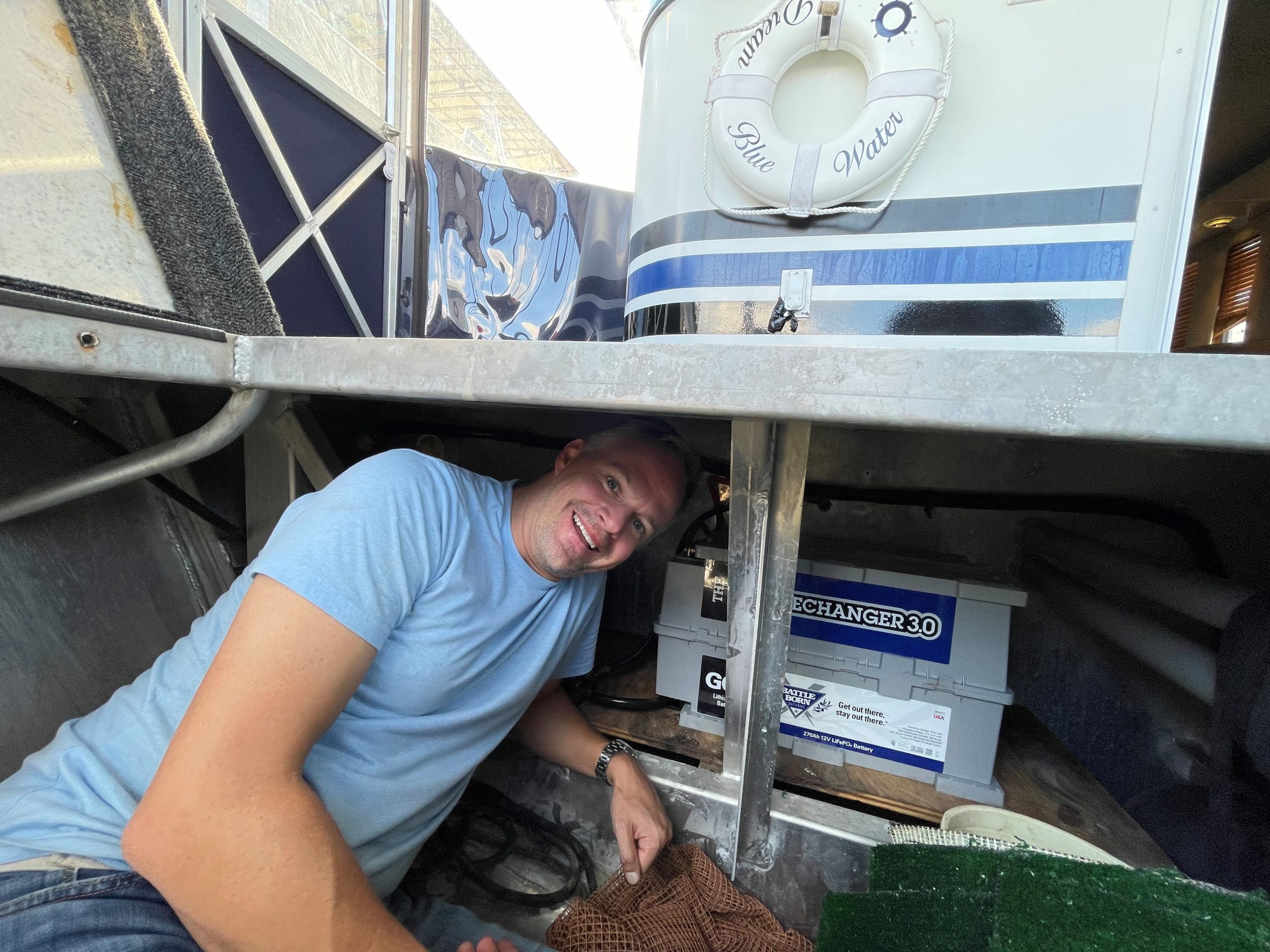 Trey Kitchens with His Battle Born Batteries Powering the Deep Houseboat Life Boat