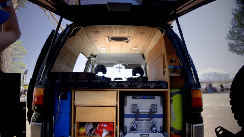 back trunk of an overlanding van open