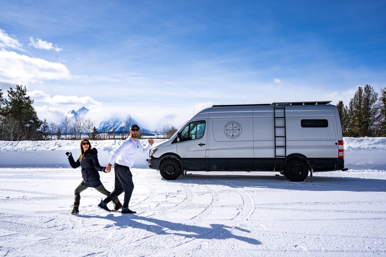 Mathers on the Map with their Van in the Snow