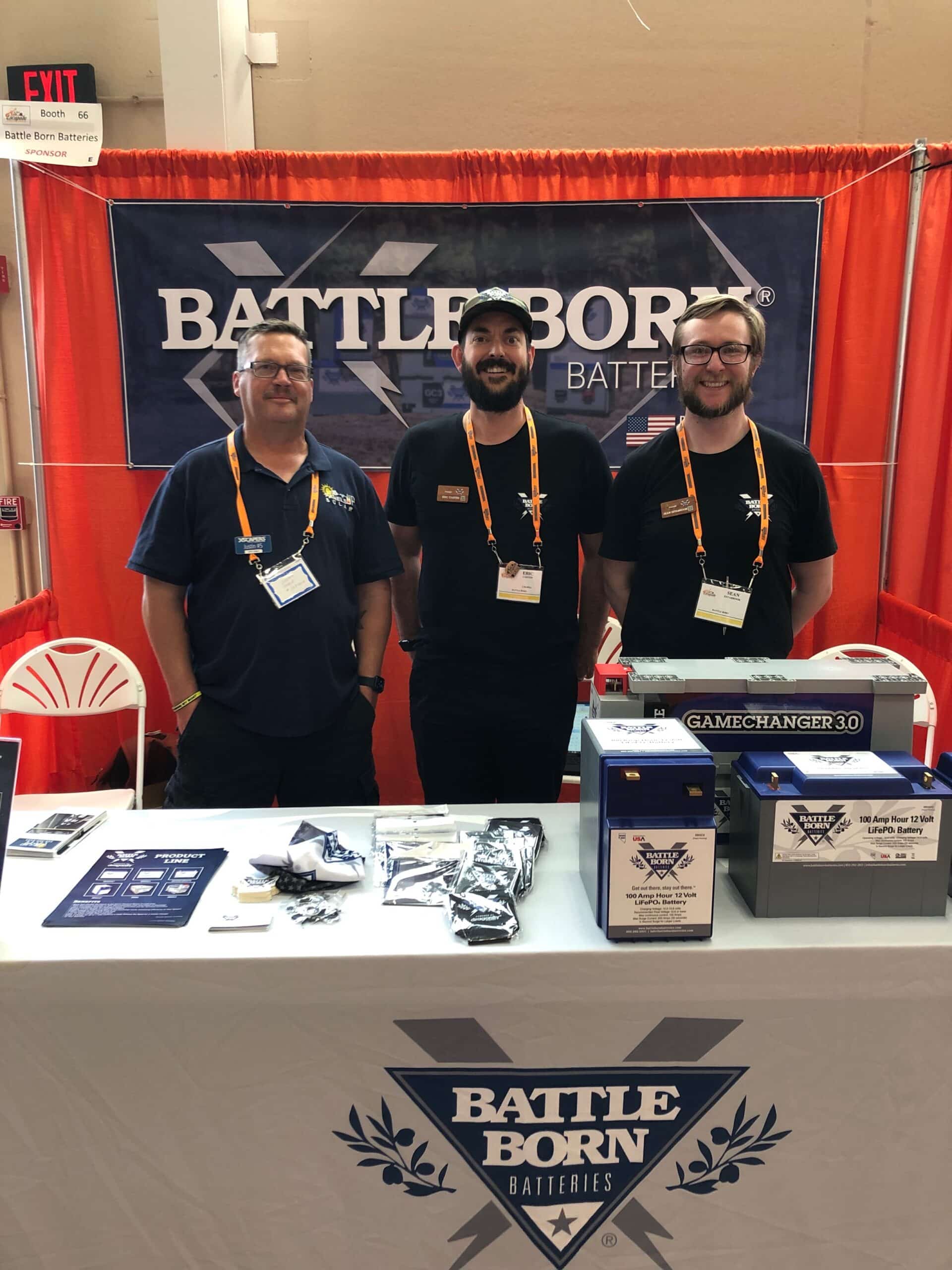 Battle Born Batteries is proud to join the 62nd Escapade in Tucson, Arizona once again. Battle Born team standing at a Battle Born Batteries booth