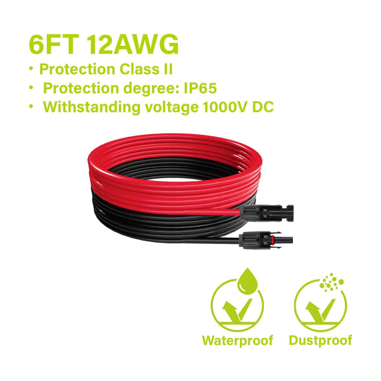 6FT 12 AWG Extension Cable MC4 RED/BLK