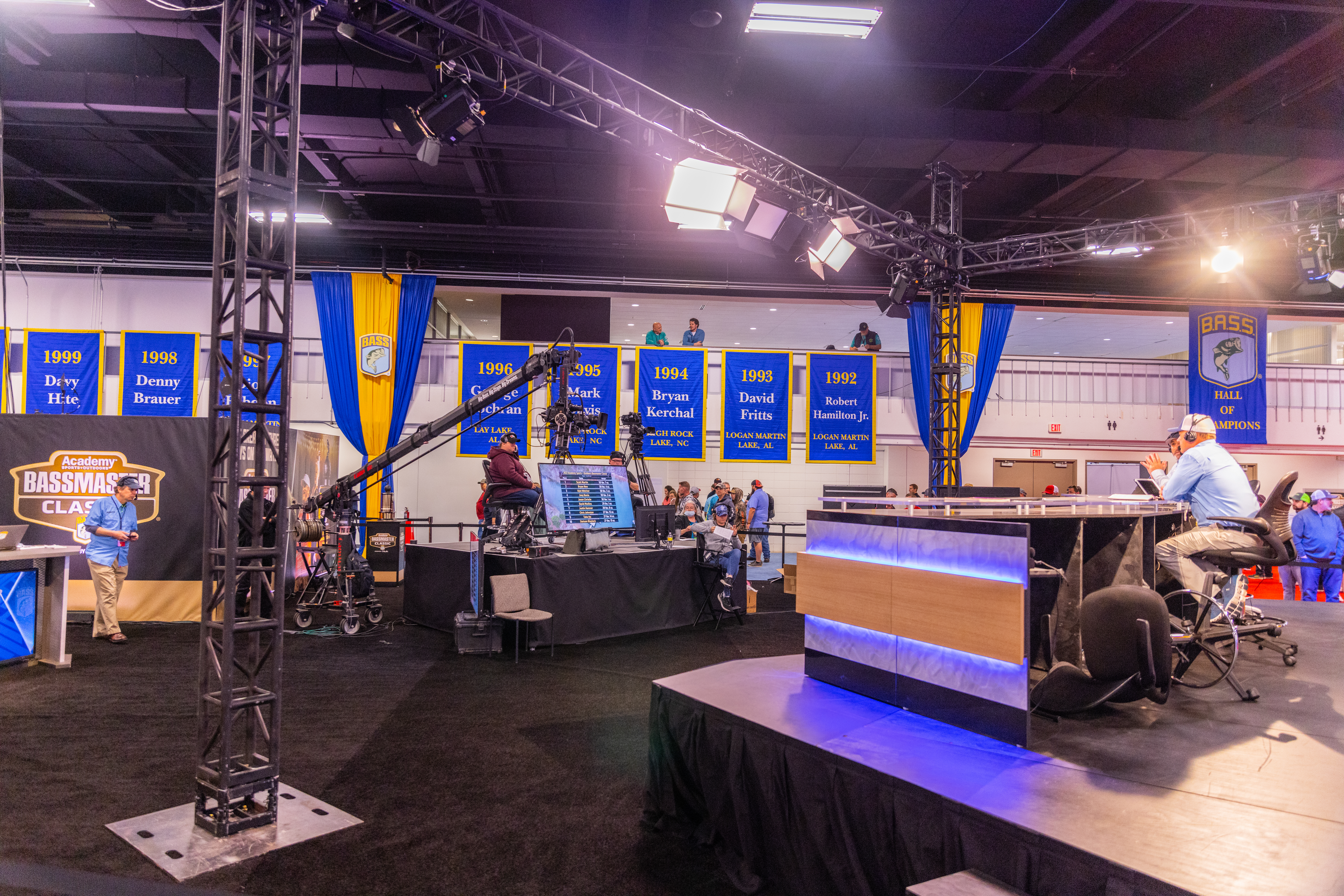 A photo of the telecast from BassMaster Classic 2022. Join Battle Born Bateries at the BassMaster Classic 2023 this March. 