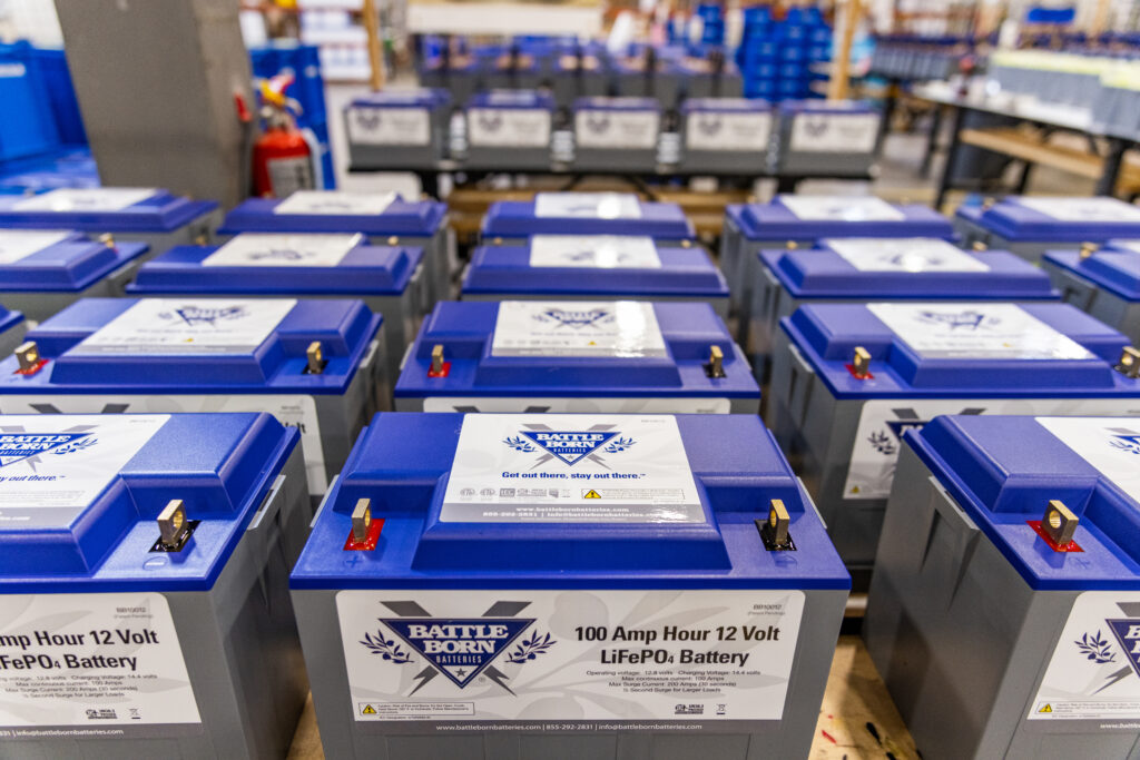 Battle Born Batteries Lined Up in the Warehouse
