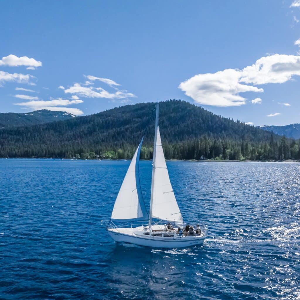Sailboat on Lake Tahoe with Battle Born lithium powering the house system