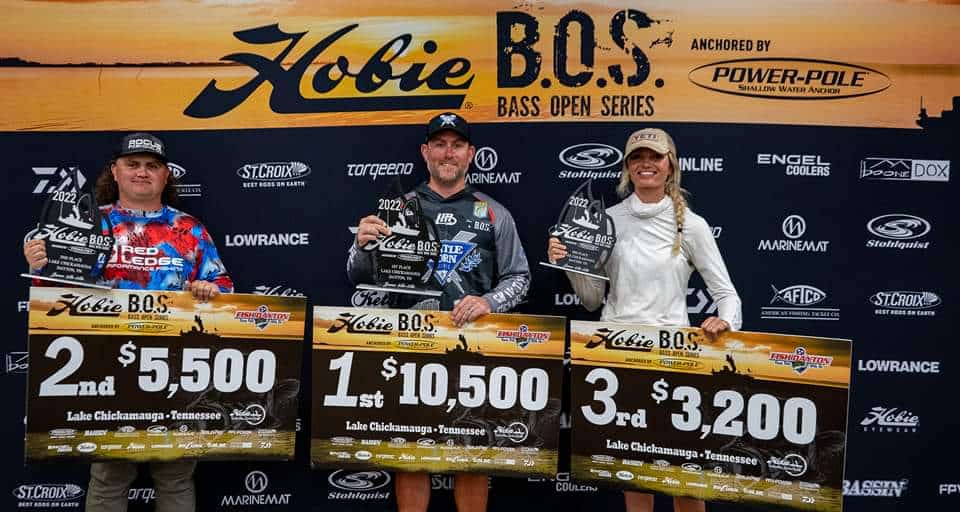 Justin Patrick on the 1st place podium at a fishing tournament