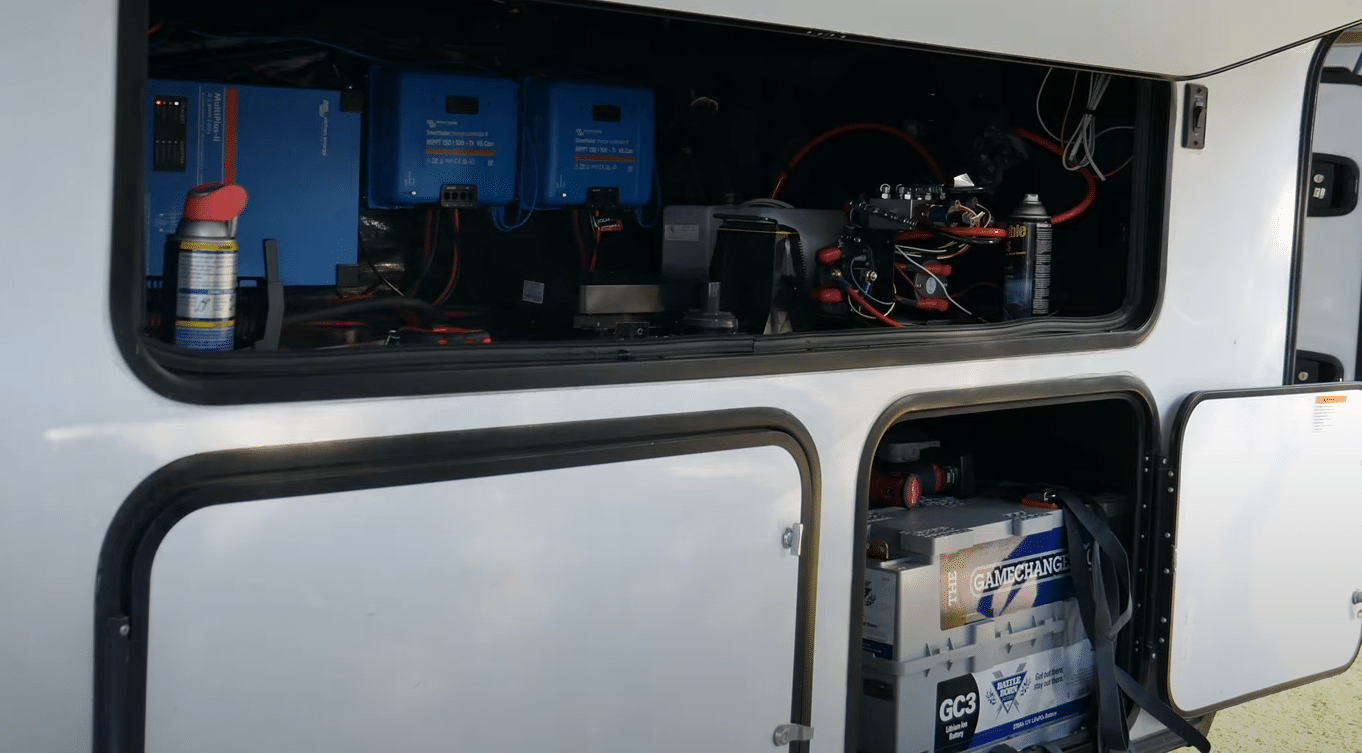 Battle Born Batteries power bank in an RV cabinet
