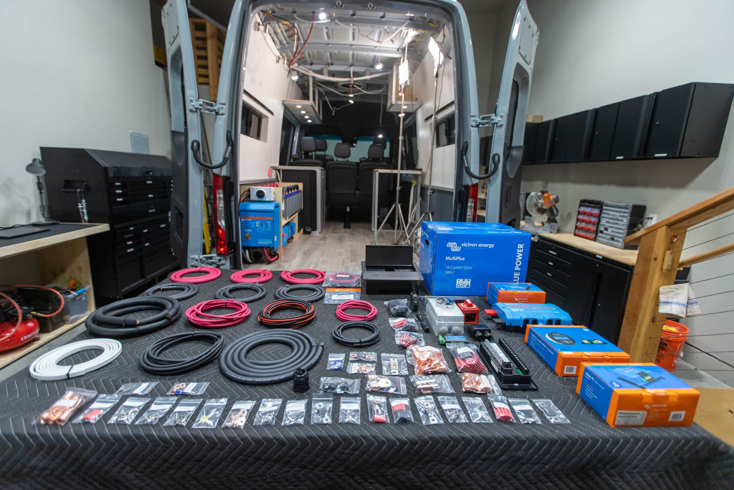 Battery Build Components laid out on a table