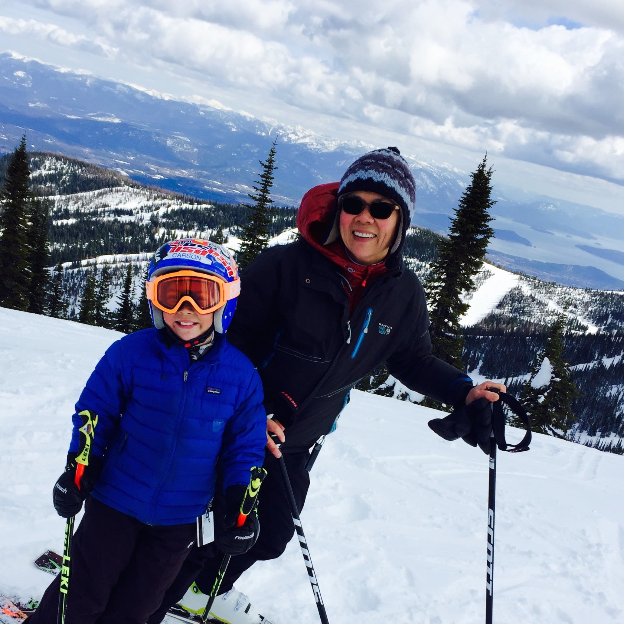 Michele Wong skiing with her son