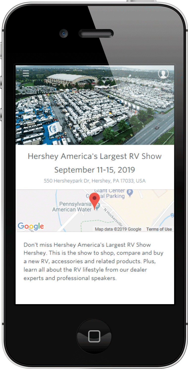 Download the Hershey RV show on your phone's app store.