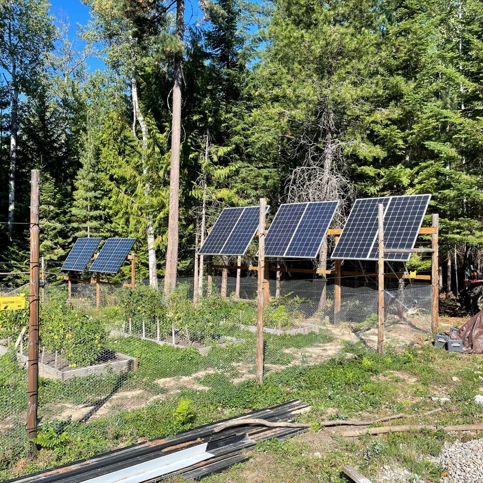 Solar panels outside of Martin and Julie Johnson's off-grid home