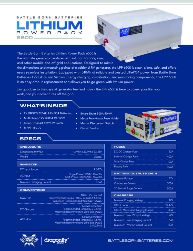 LPP 6500 Product Cutsheet for all in one lithium power system