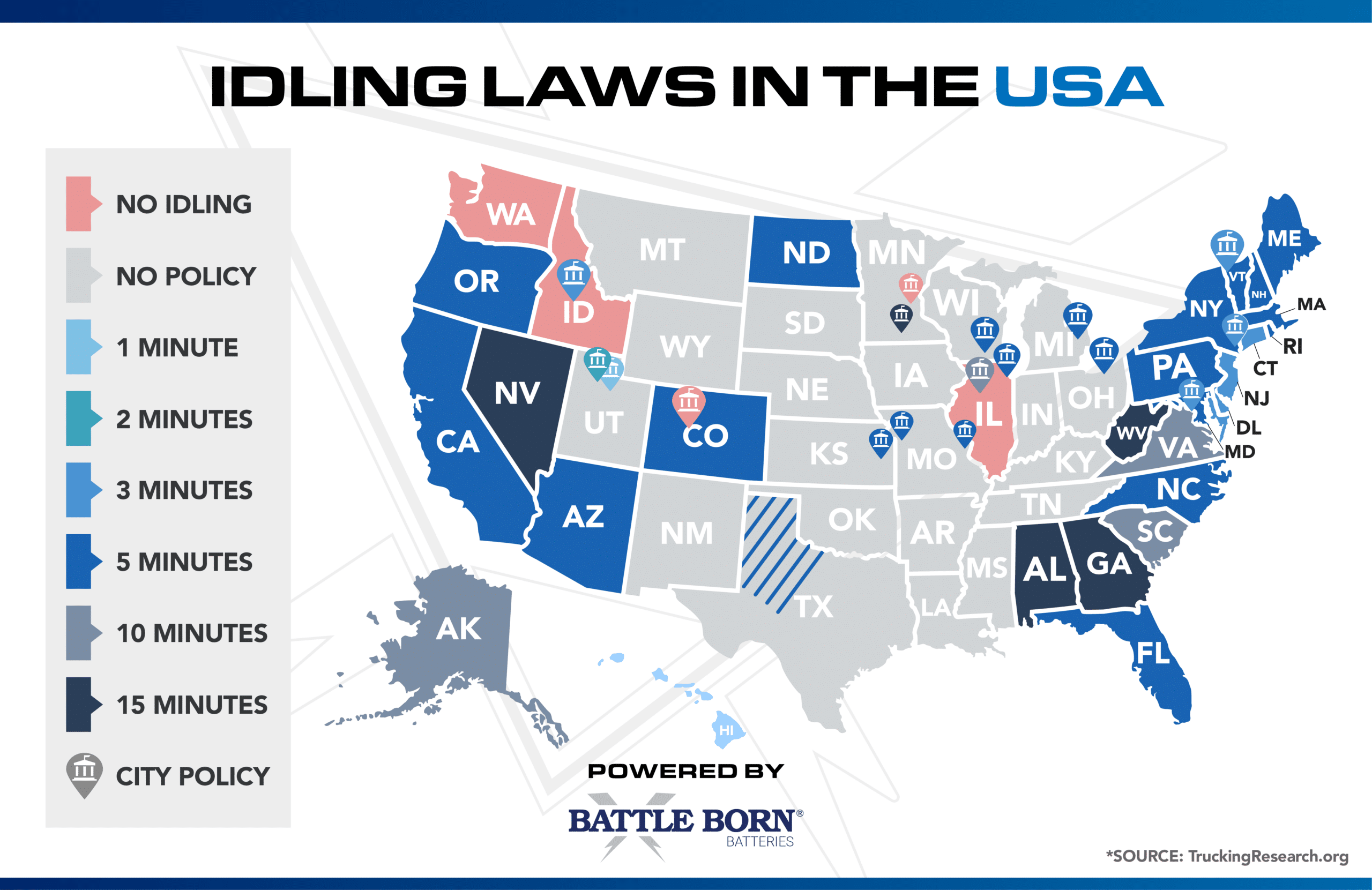 idling laws graphic of the us