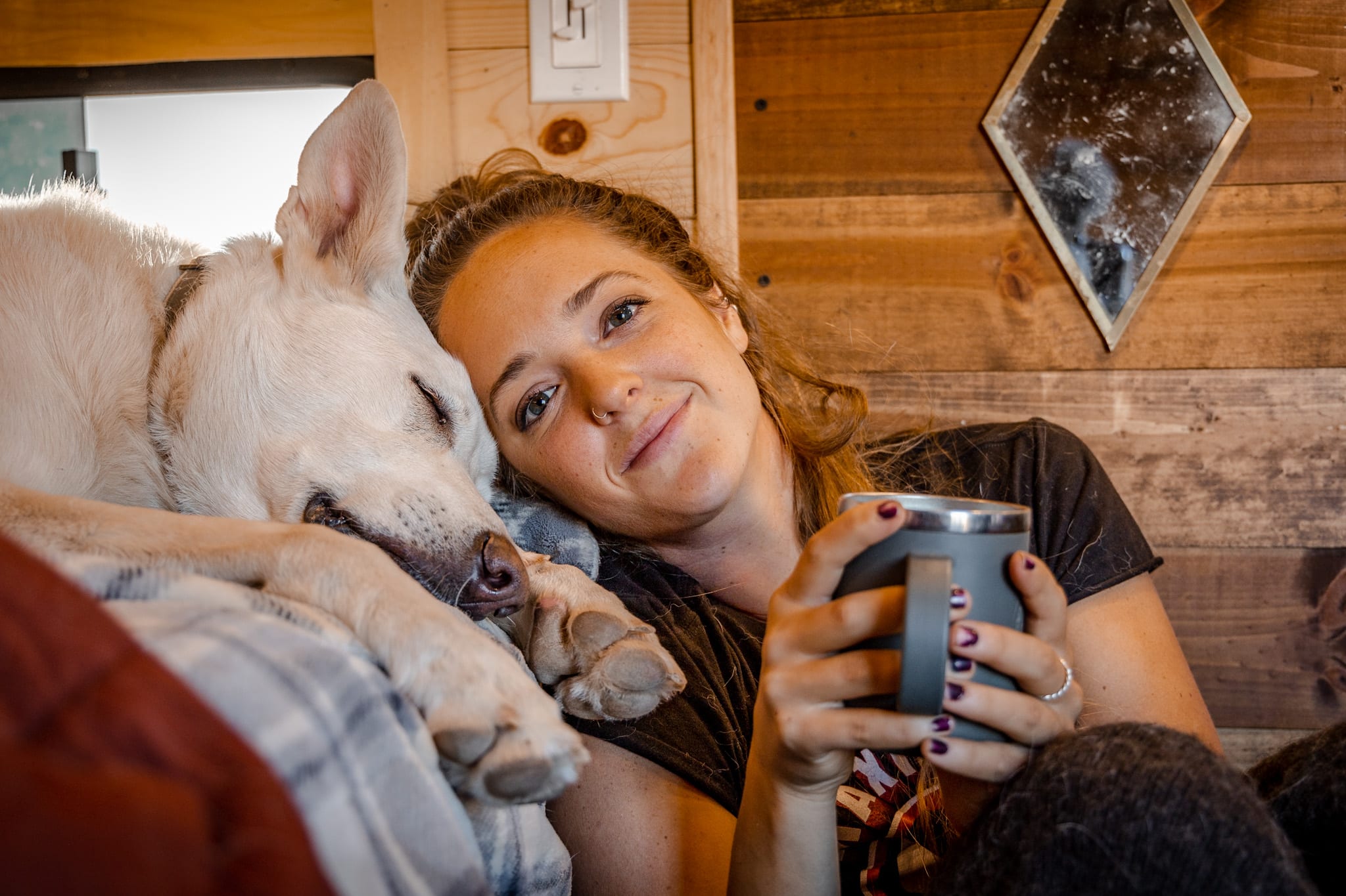 Linnea and Akela enjoying their van