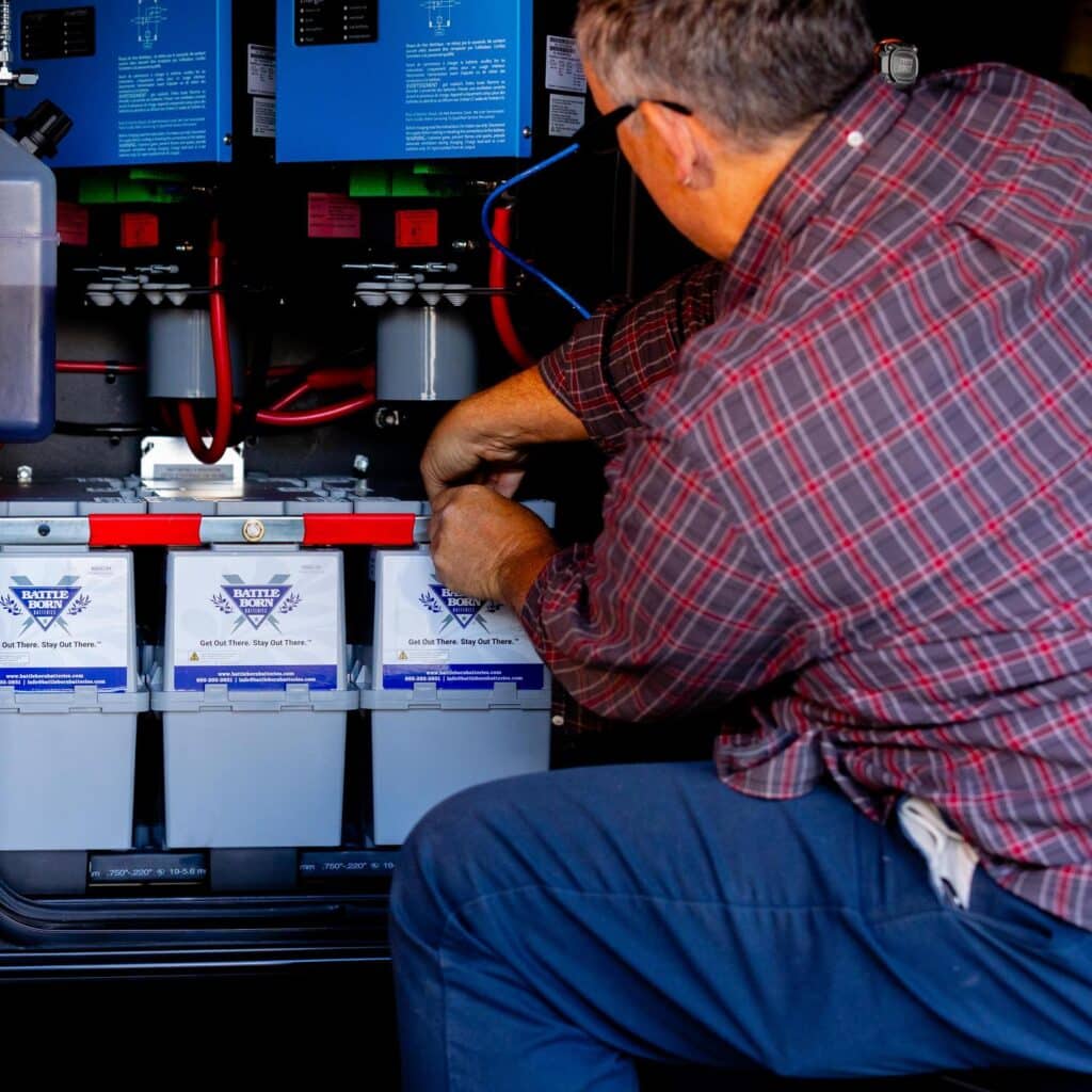RV dealer installing Battle Born lithium Batteries and power system on RV