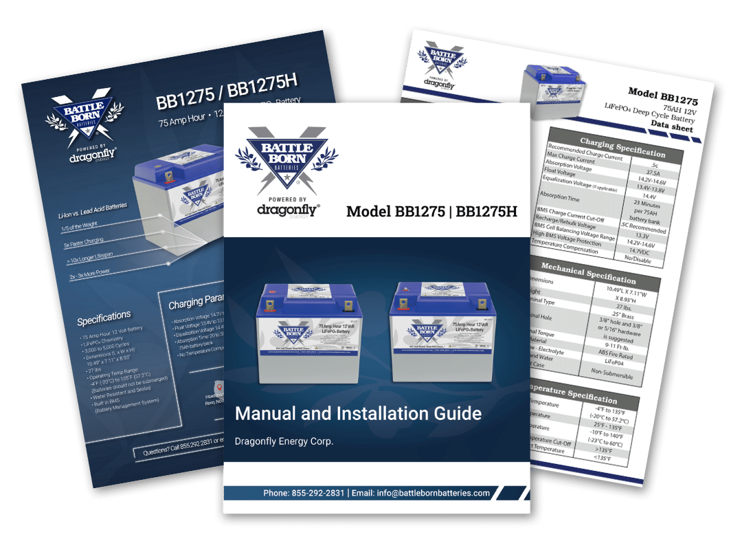 Documents for the 75Ah 12V Group 24 LiFePO4 Deep Cycle Battery by Battle Born Batteries