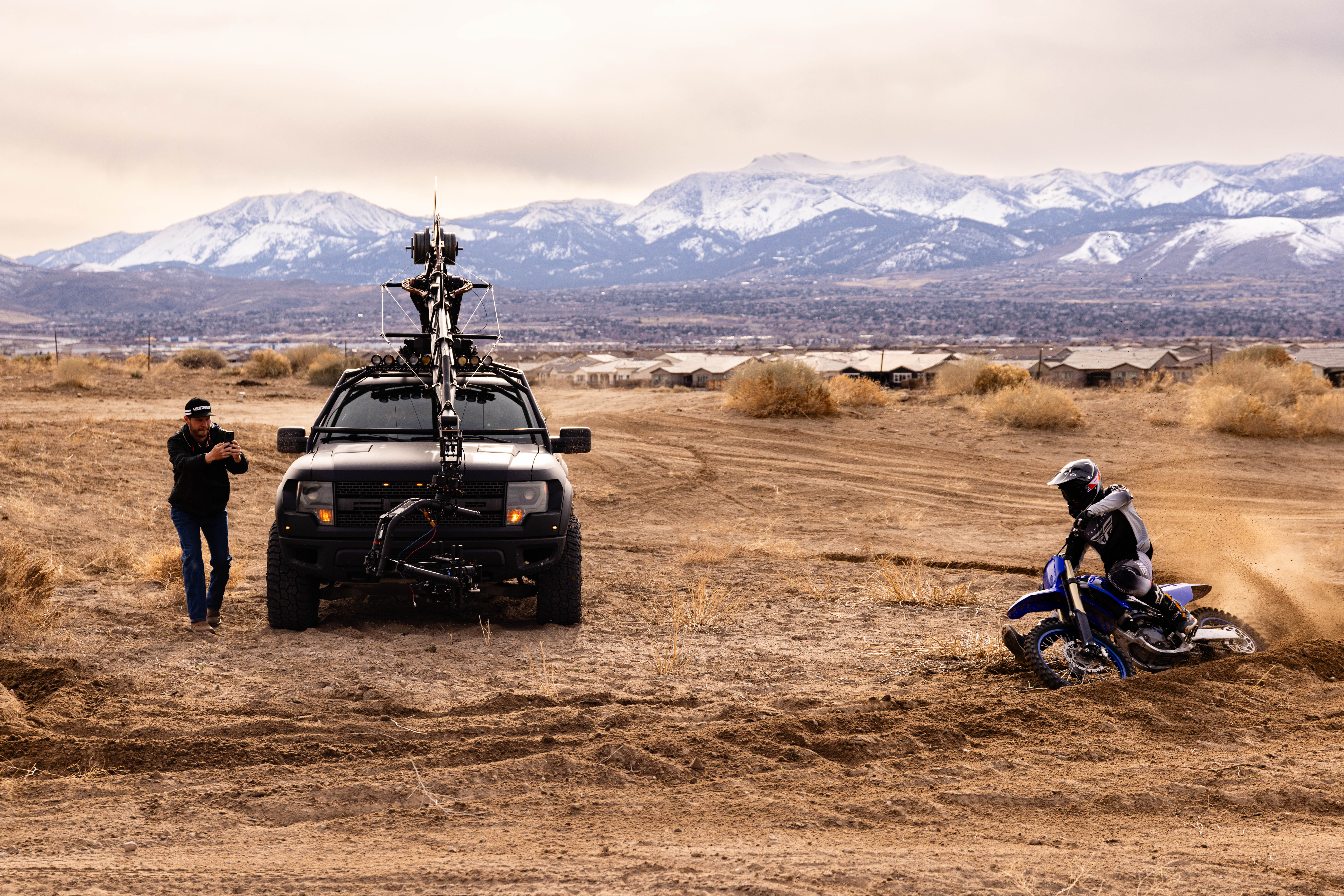 Ascending Works Pursuit Vehicle filming a Dirt Biker