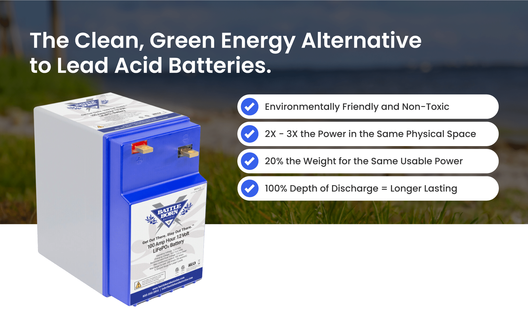 Features of the 100Ah 12V GC2 LiFePO4 Deep Cycle Battery by Battle Born Batteries