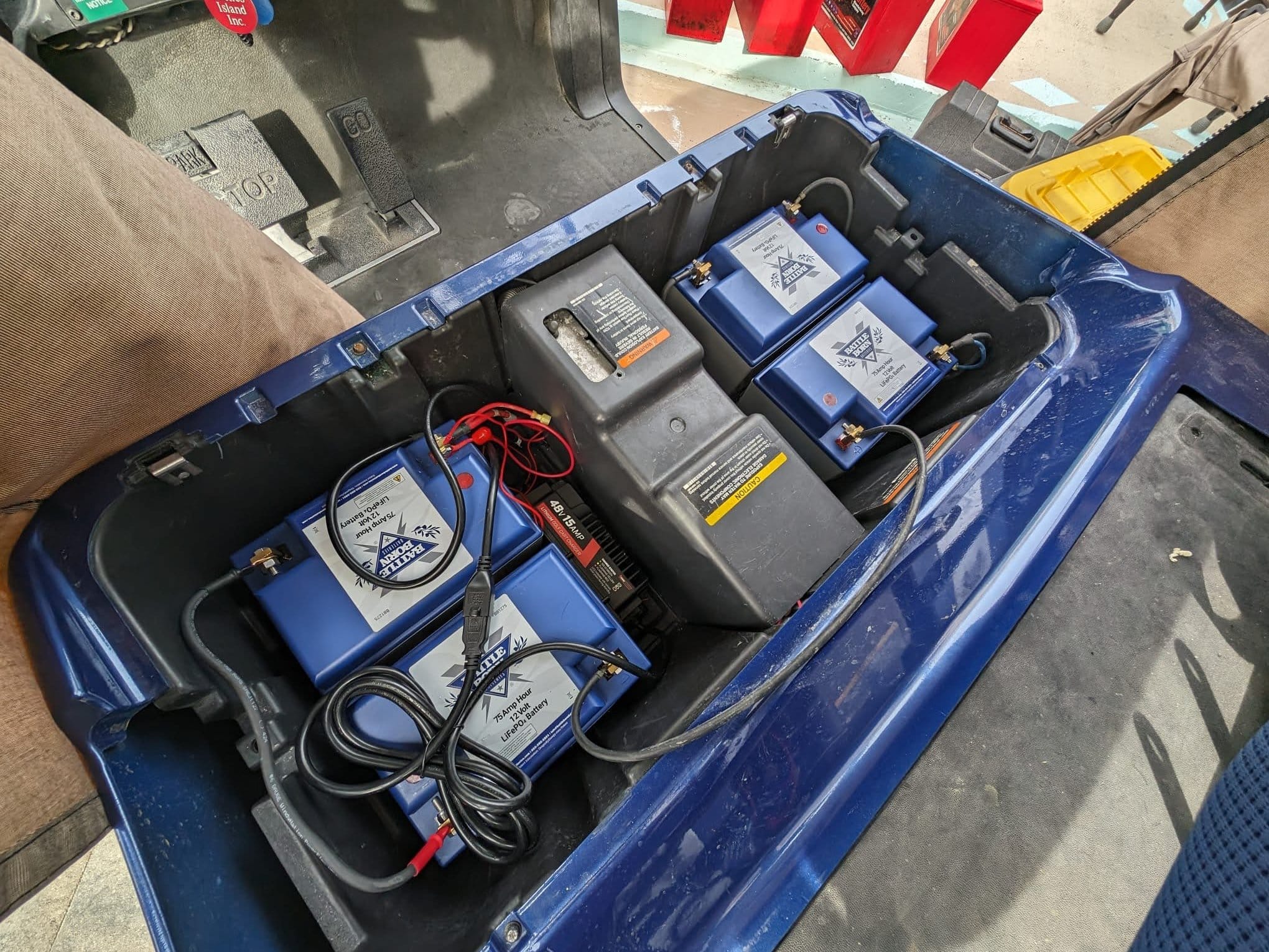 12V Group 24 LiFePO4 Deep Cycle Battery by Battle Born Batteries Installed in Golf Cart Power System