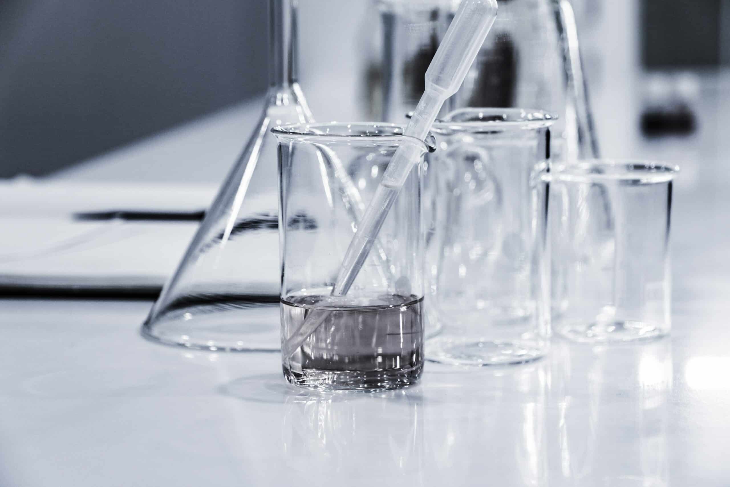 Beakers in a science classroom