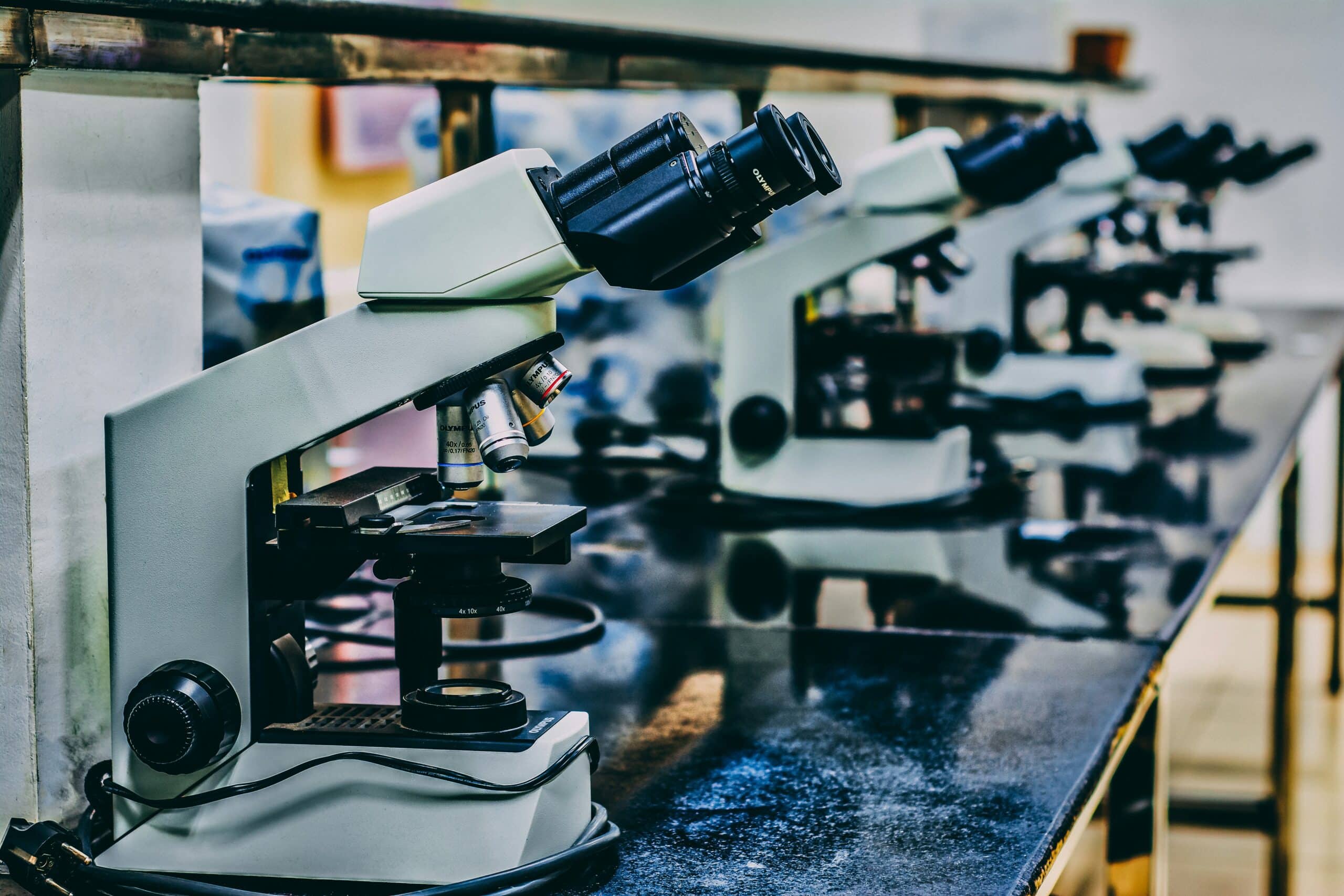 Microscopes in a science lab