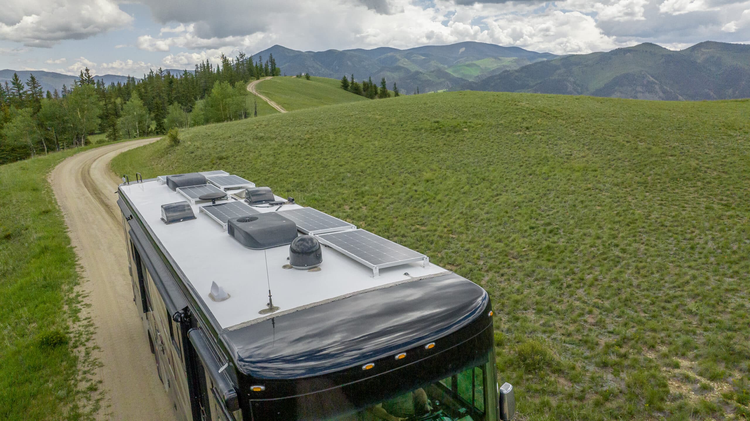 RV with solar panels on the roof
