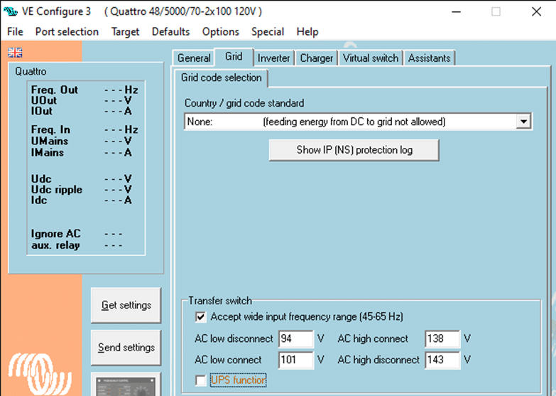 Victron Inverter Charger final settings for split phase programming