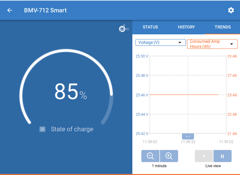 VictronConnect app displaying the settings for the BMV-712 Smart device