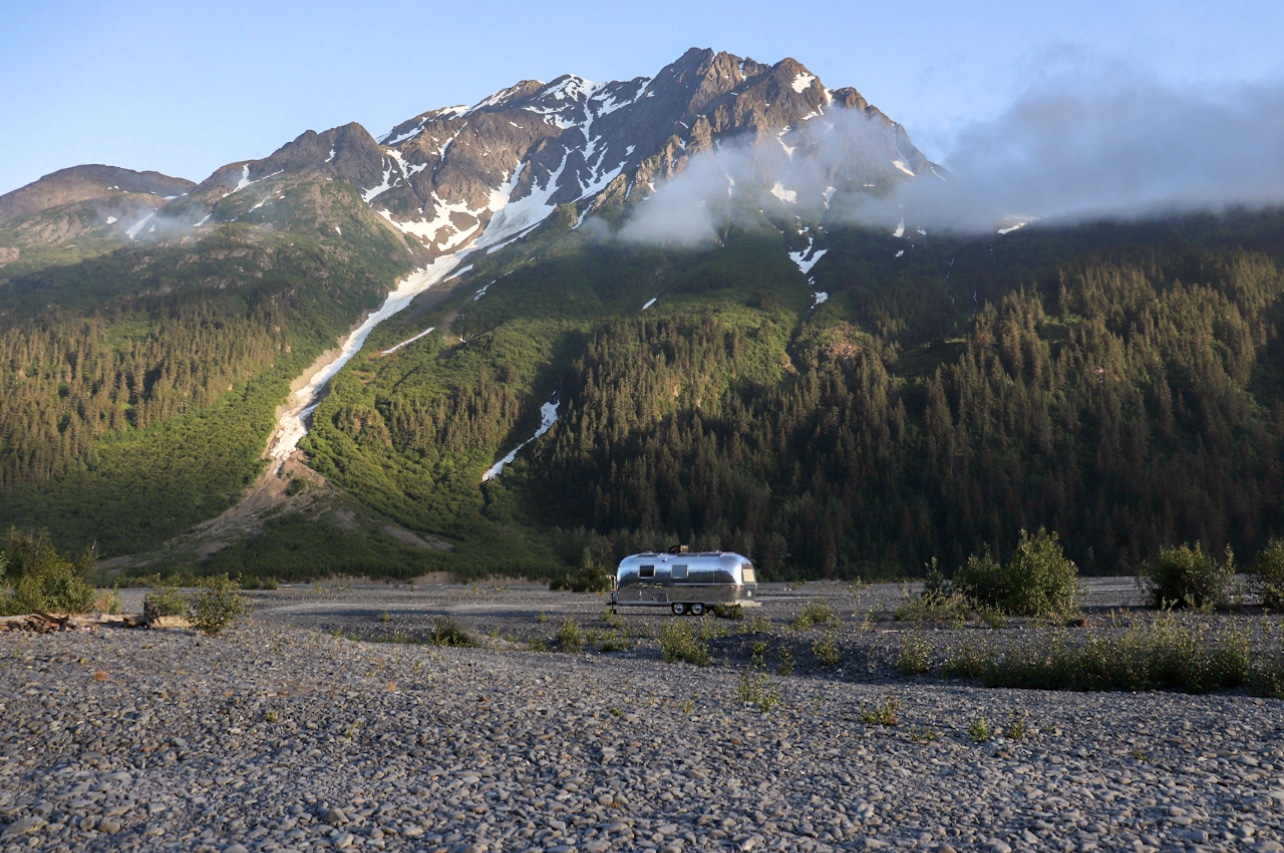 Slow Car Fast Home's air stream boondocking in Alaska