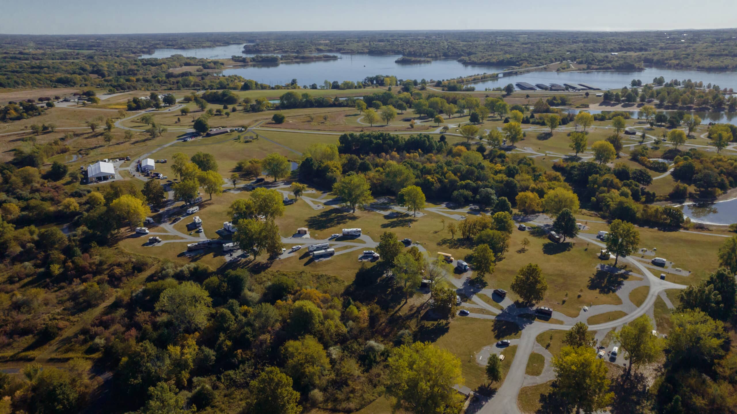 drone aerial view of a campground