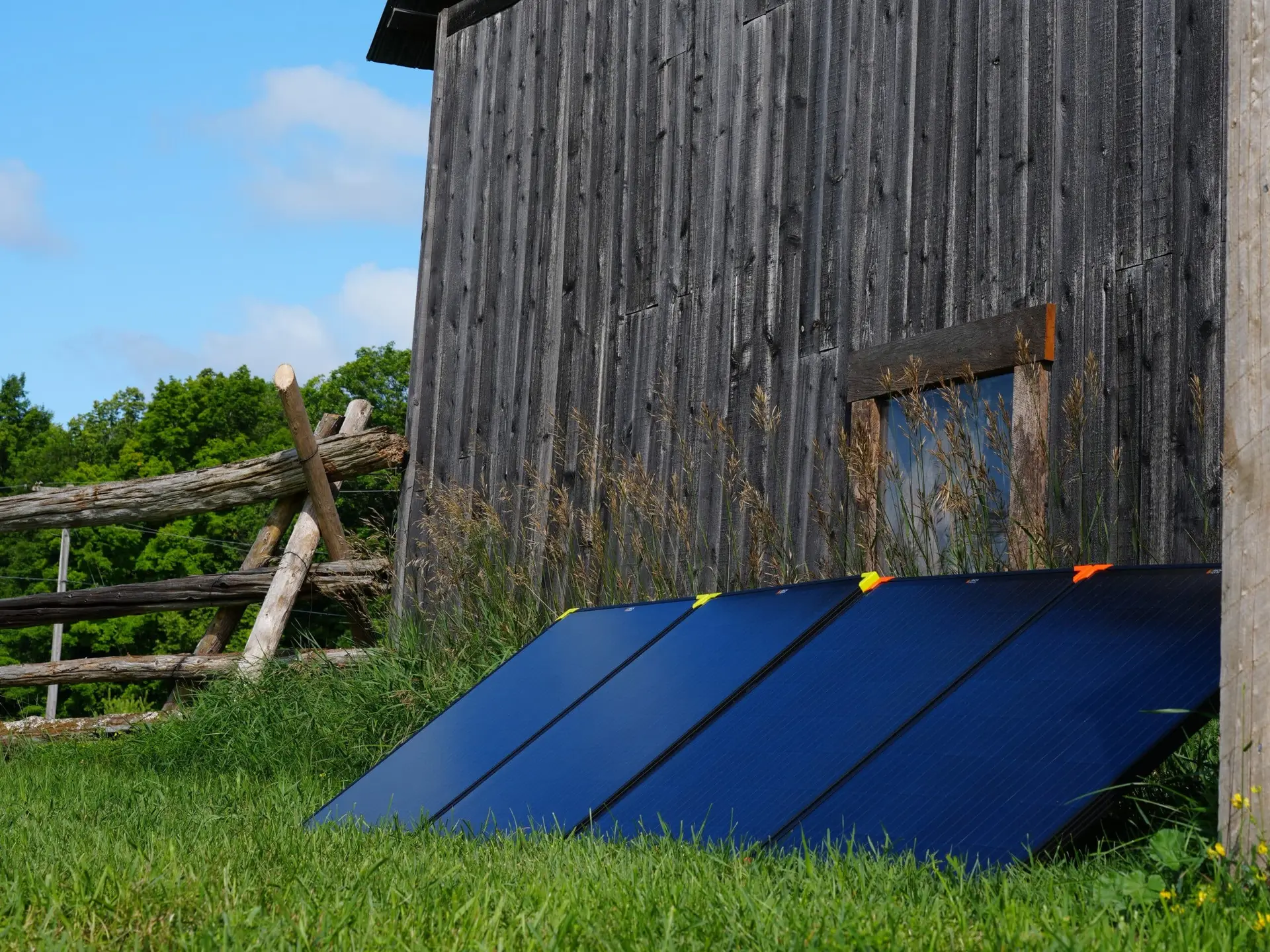 Solar panels outside of Tom Green's barn