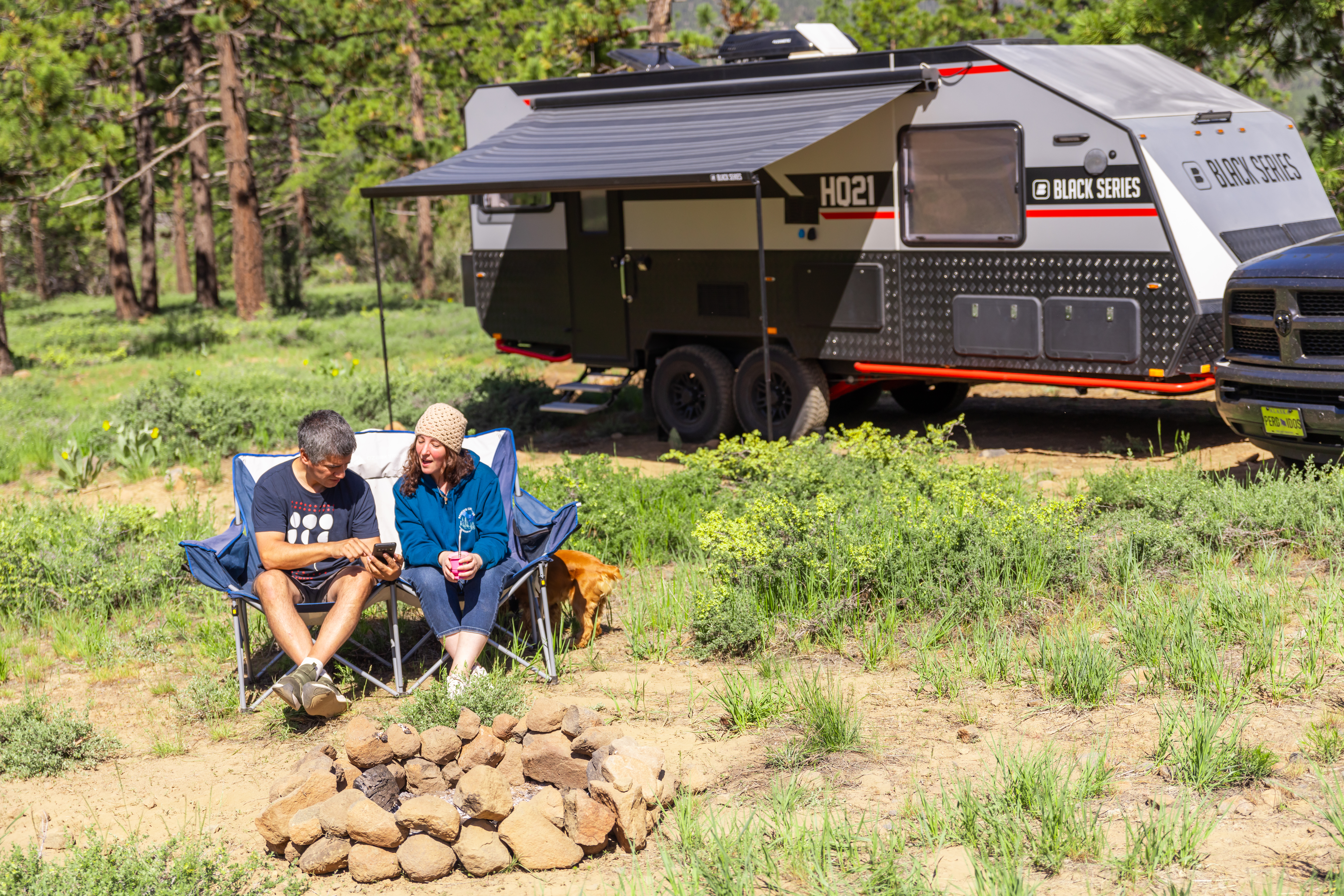 couple off grid monitoring their system with the Battle Born Mobile app