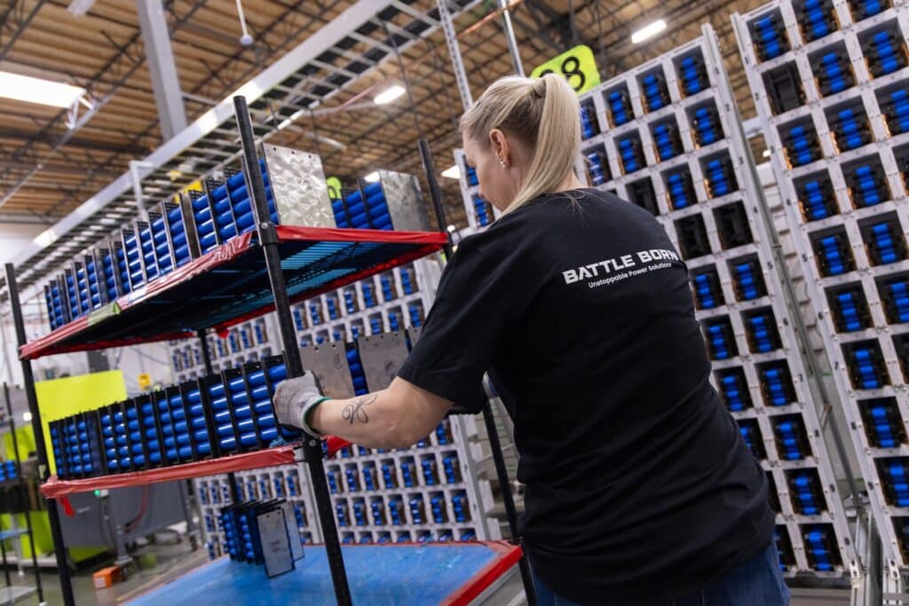 Battle Born employee moves LFP cell packs through our Reno, NV, facility.