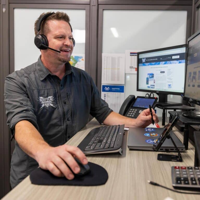 Battle Born Batteries technical specialist on the phone with a customer
