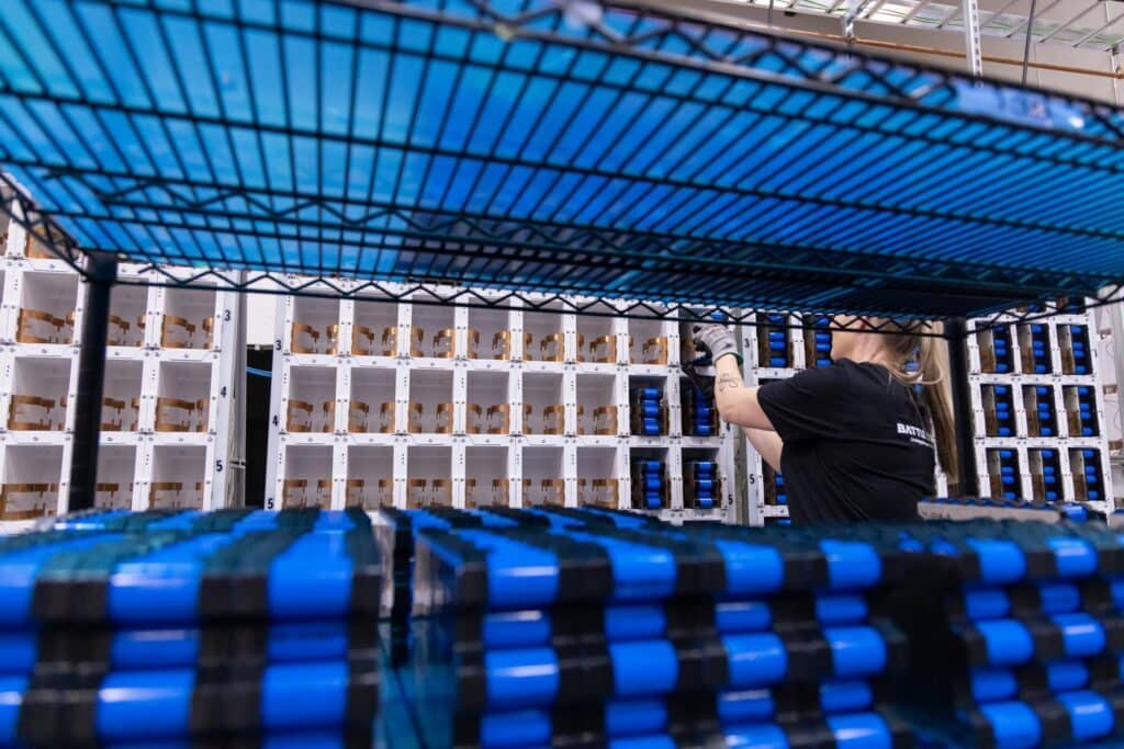 battle born factory showing cylindrical battery cells used in production