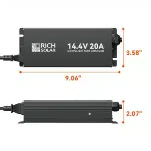 Rich Solar 12V (14.4V) 20A | 100-240VAC | 12V LiFePO4 Battery Charger